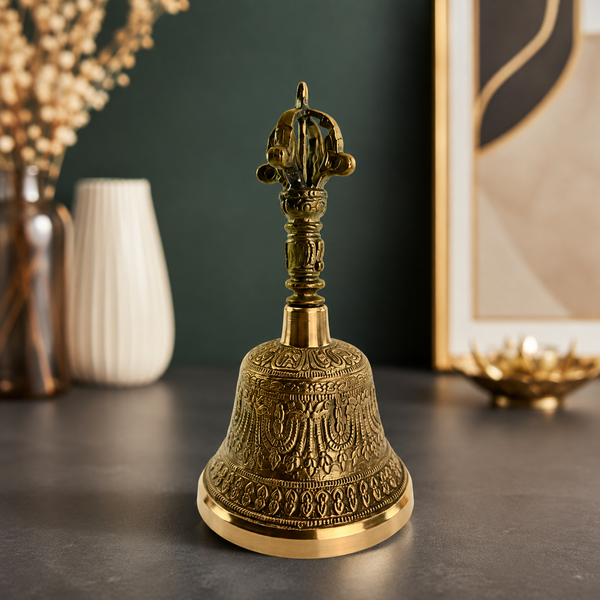 Чакровий дзвін латунний (8,5 х 15,5 см) з ваджрою 201656 фото